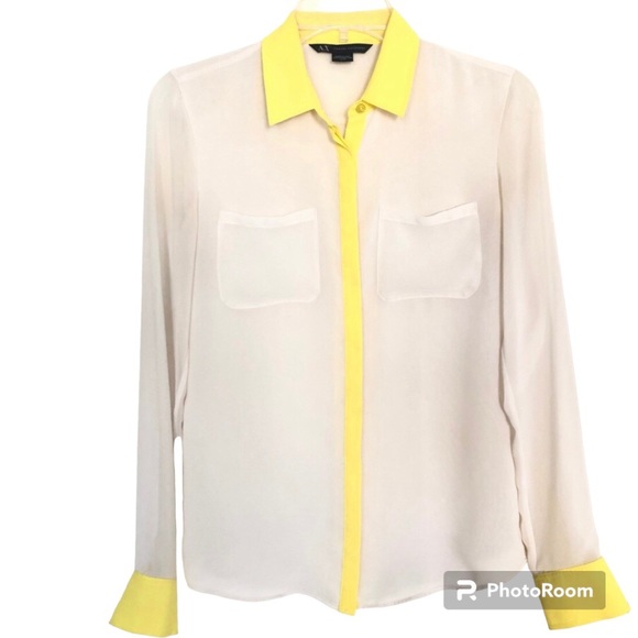 A|X Armani Exchange Cream Silk Sheer Button Down Shirt Top Women"s Size XS - Picture 1 of 13